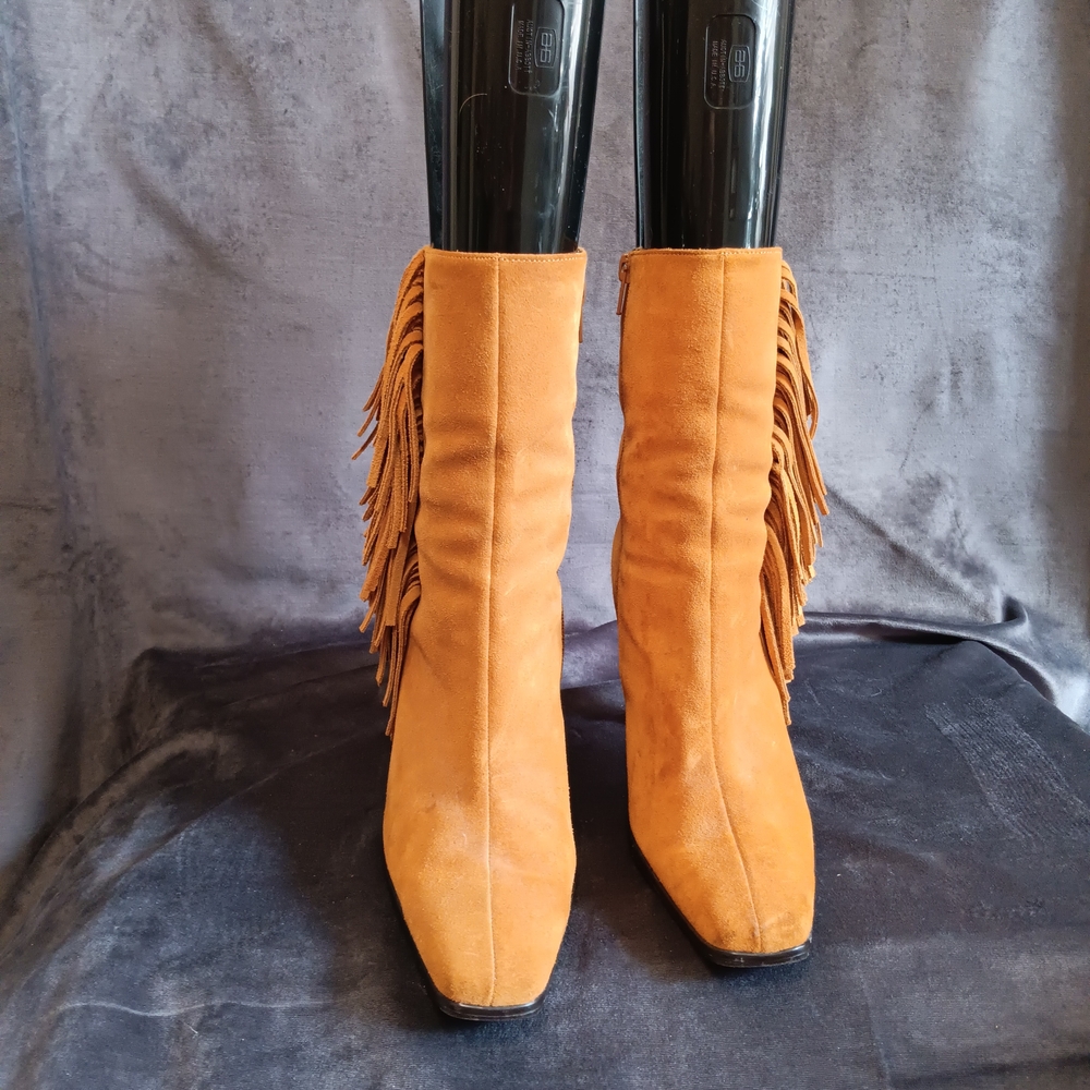 Comfort Plus by Predictions Tan Fringe Heeled Boots
